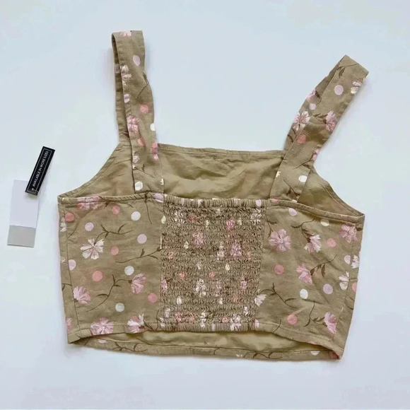 BP BUTTON FRONT LINEN BLEND TANK IN BEIGE- PINK SOPHIE FLORAL NWT - Picture 5 of 7